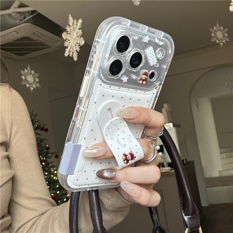 Ốp điện thoại chất liệu PU hình gấu chấm bi cho iPhone 17 Pro Max 16 pro max