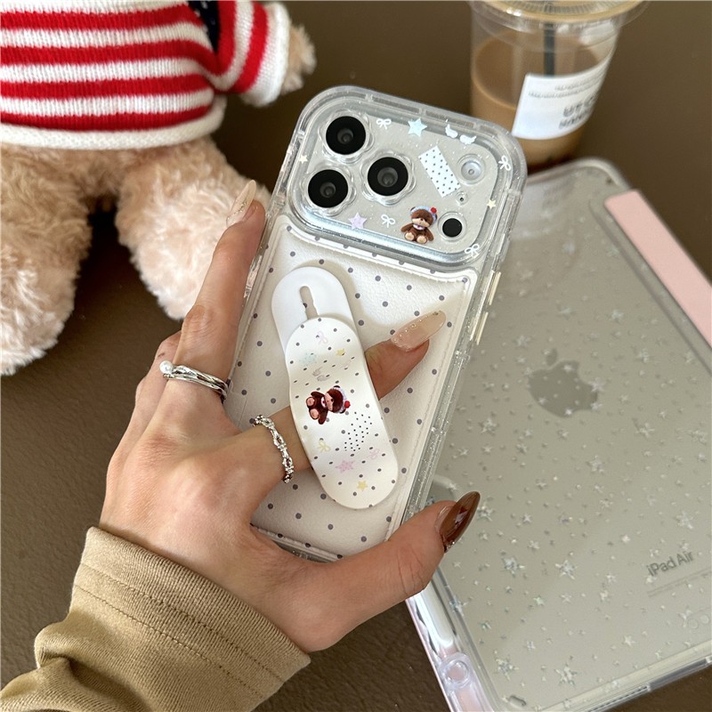 Ốp điện thoại chất liệu PU hình gấu chấm bi cho iPhone 17 Pro Max 16 pro max