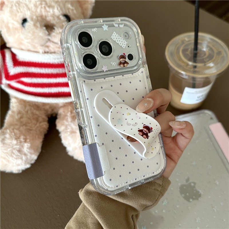 Ốp điện thoại chất liệu PU hình gấu chấm bi cho iPhone 17 Pro Max 16 pro max