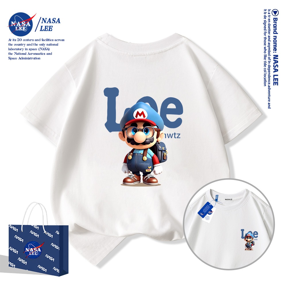 💥Xu hướng hot 2026 💥 Áo thun trẻ em NASA họa tiết Mario — Chất liệu cotton — Unisex — Giao hàng ngay