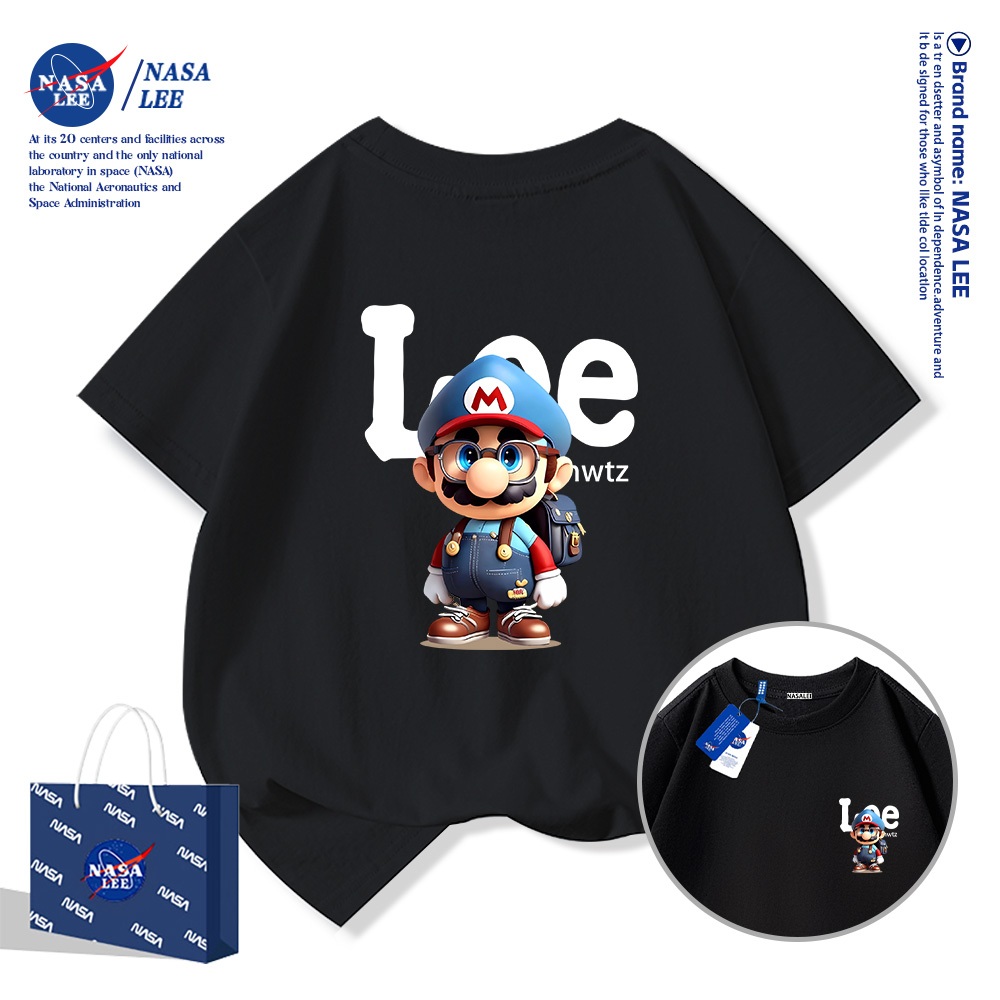 💥Xu hướng hot 2026 💥 Áo thun trẻ em NASA họa tiết Mario — Chất liệu cotton — Unisex — Giao hàng ngay