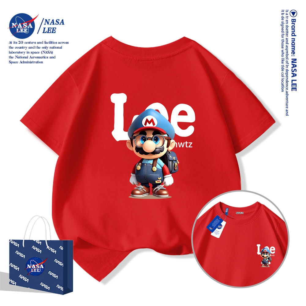 💥Xu hướng hot 2026 💥 Áo thun trẻ em NASA họa tiết Mario — Chất liệu cotton — Unisex — Giao hàng ngay