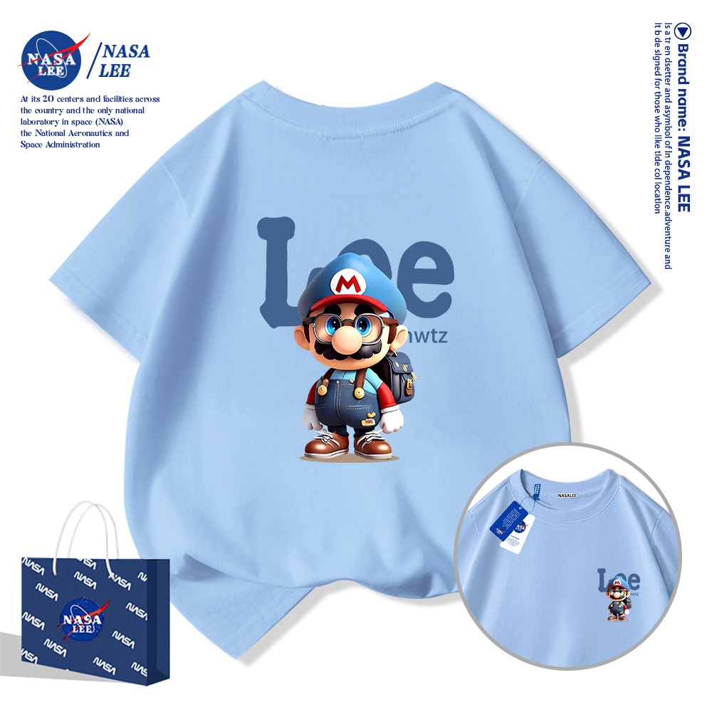 💥Xu hướng hot 2026 💥 Áo thun trẻ em NASA họa tiết Mario — Chất liệu cotton — Unisex — Giao hàng ngay