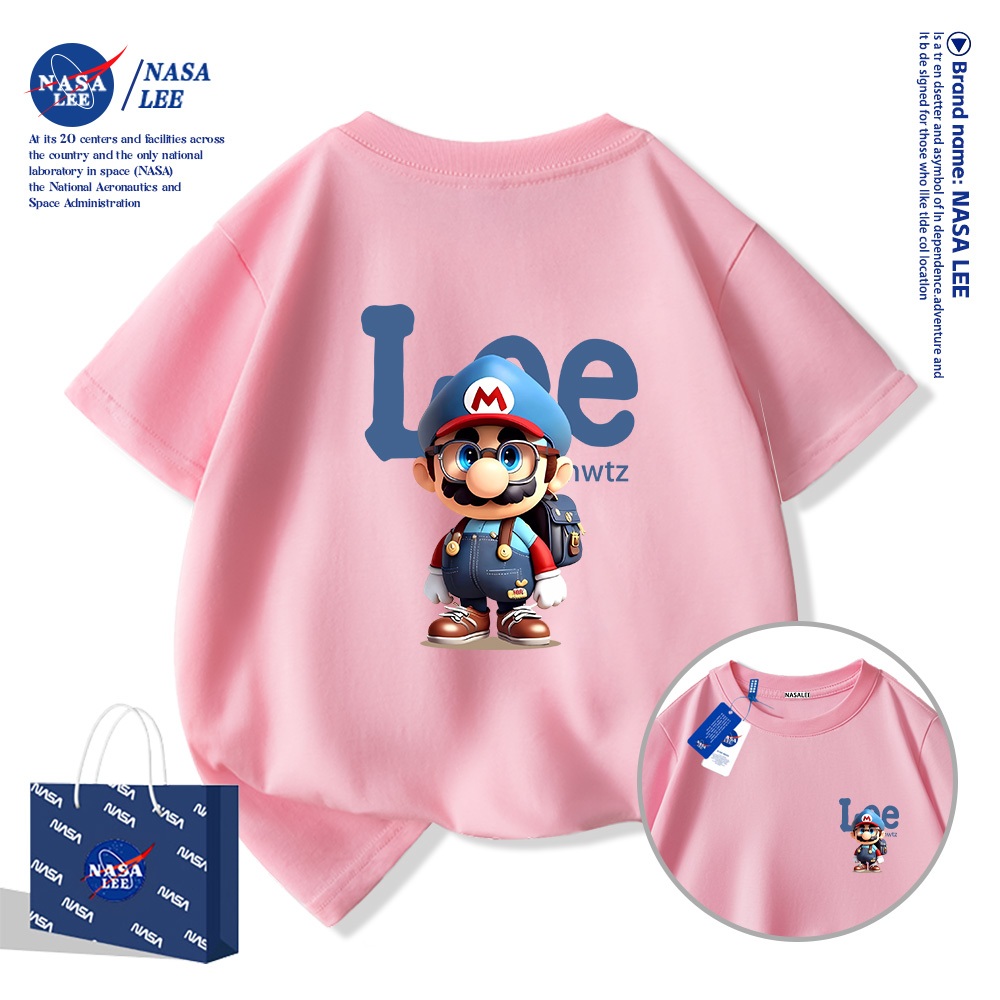 💥Xu hướng hot 2026 💥 Áo thun trẻ em NASA họa tiết Mario — Chất liệu cotton — Unisex — Giao hàng ngay