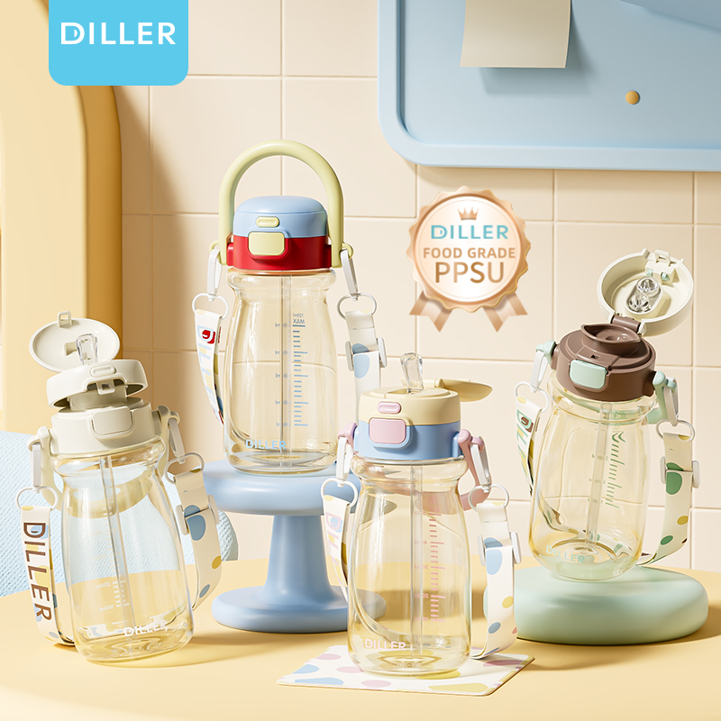 Bình nước Diller PPSU, chịu nhiệt 180°C, Không chứa BPA, Đầu kép, Có dây đeo, 720ml D2602