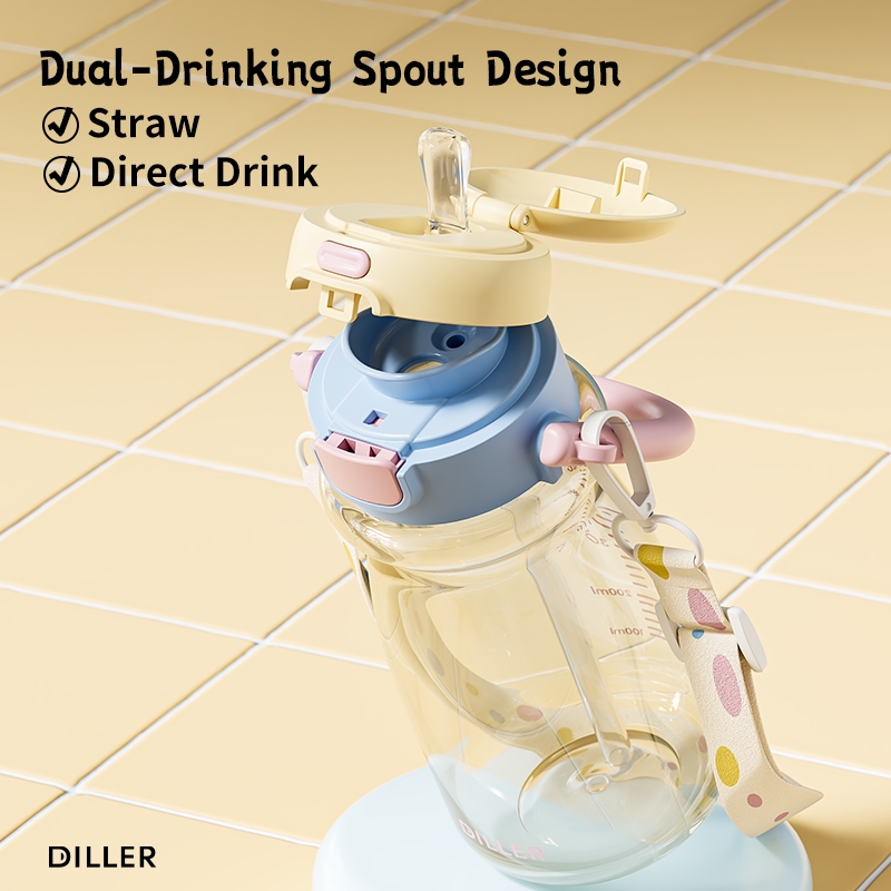 Bình nước Diller PPSU, chịu nhiệt 180°C, Không chứa BPA, Đầu kép, Có dây đeo, 720ml D2602