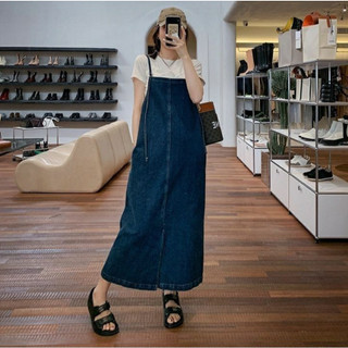 Đầm Yếm Denim Dáng Dài Phối Tua Rua Thời Trang Cho Nữ