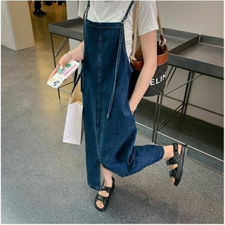 Đầm Yếm Denim Dáng Dài Phối Tua Rua Thời Trang Cho Nữ