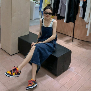 Đầm Yếm Denim Dáng Dài Phối Tua Rua Thời Trang Cho Nữ