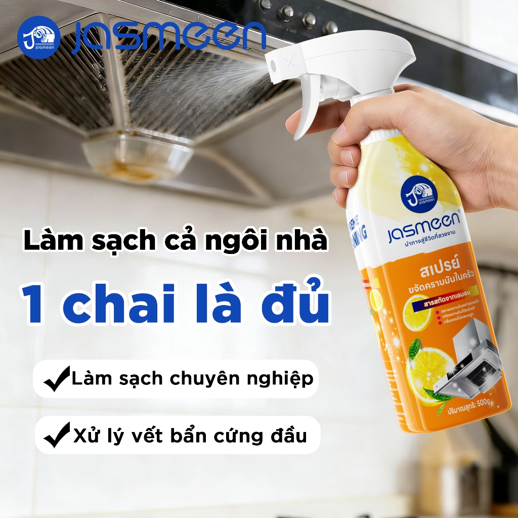 Xịt Vệ Sinh Nhà Bếp Đa Năng JASMEEN Tẩy Vết Bẩn Dầu Mỡ Cứng Đầu Trên Đáy Nồi Chảo Máy Hút Mùi Vi Sóng