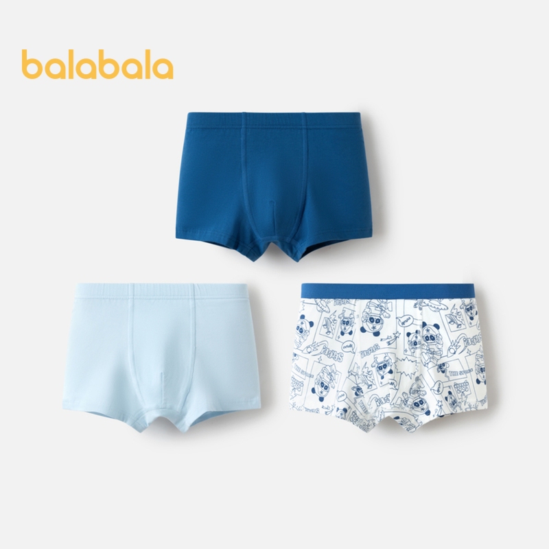 Balabala Bé Trai Cotton Boxer Quần Lót Ngắn Cho Bé Vuông Quần Ngắn A Lớp Ba Gói Mềm Mại Thoải Mái