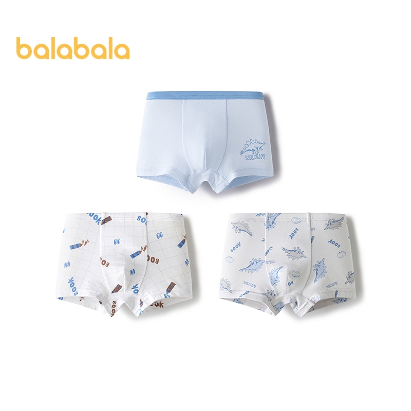 Balabala Bé Trai Cotton Boxer Quần Lót Ngắn Gọn Nhỏ Lớn Trẻ Em Quần Ngắn Co Giãn Mềm Ba Gói Thoải Mái