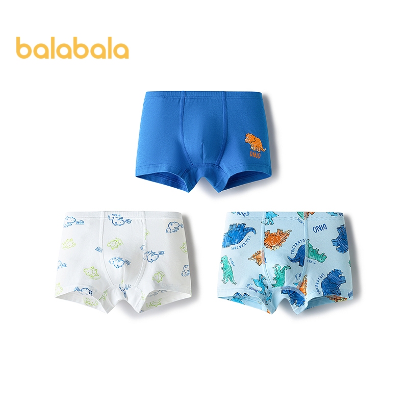 Balabala Quần Lót Trẻ Em Bé Trai Vuông Quần Ngắn Cotton Boxer Bé Nhỏ Lớn Trẻ Em Ba Gói Chống Vi Khuẩn Thoải Mái