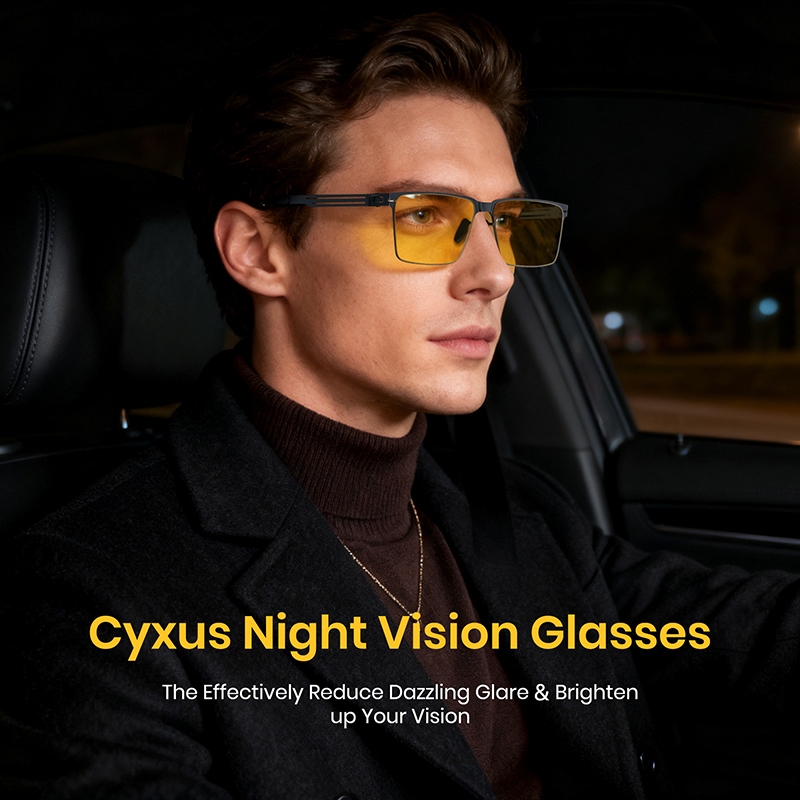 Cyxus Kính Đổi Màu Quang Học Không Phân Cực Hỗ Trợ Nhìn Đêm Gọng Vuông Thép Không Gỉ Chống UV400 Nhẹ Bền 1176