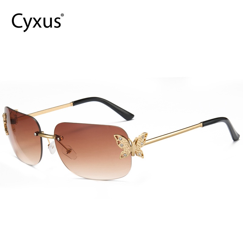 Cyxus Kính Mát Nữ Không Viền Hình Chữ Nhật Y2K Retro Kiểu Dáng Bướm Màu Kẹo Ống Kính Trong Suốt Chống Tia UV400 1166