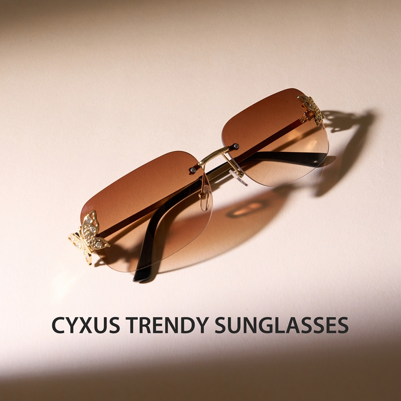 Cyxus Kính Mát Nữ Không Viền Hình Chữ Nhật Y2K Retro Kiểu Dáng Bướm Màu Kẹo Ống Kính Trong Suốt Chống Tia UV400 1166