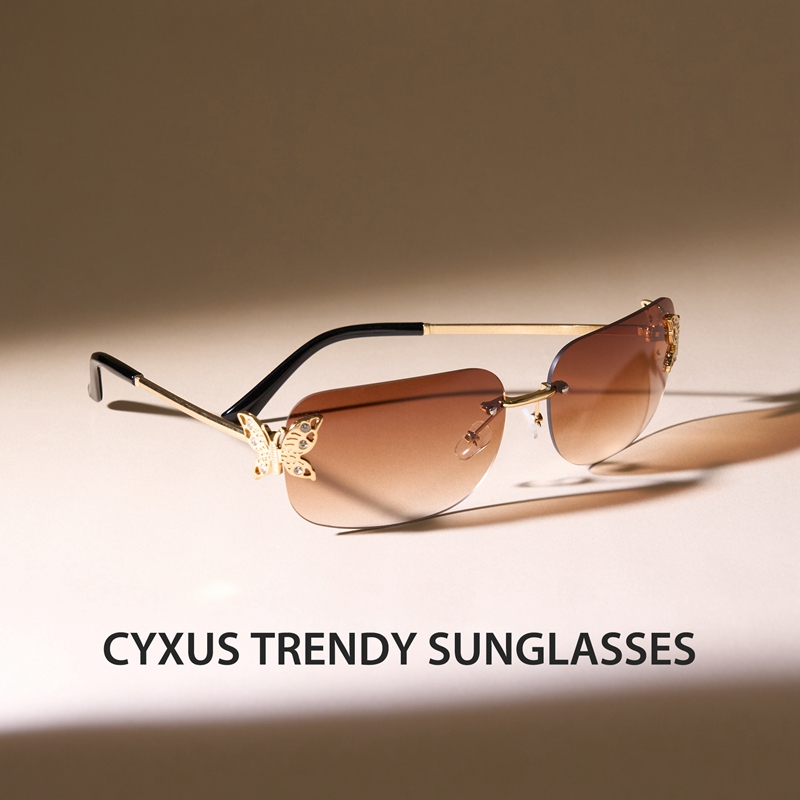 Cyxus Kính Mát Nữ Không Viền Hình Chữ Nhật Y2K Retro Kiểu Dáng Bướm Màu Kẹo Ống Kính Trong Suốt Chống Tia UV400 1166