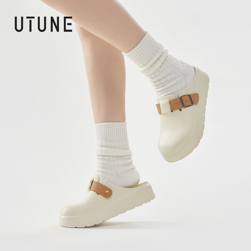 UTUNE Dép Flat Nữ 2025 Phong Cách Mới Dày Đế Dây Khóa Giày Có Thể Điều Chỉnh