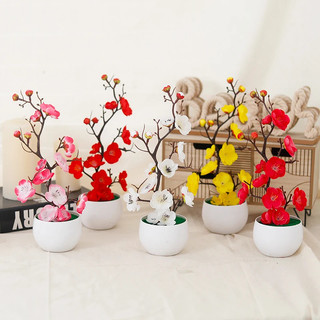 Nhân Tạo Hoa Mai Cây Cảnh Sakura Giả Chậu Cây Văn Phòng Tại Nhà Trang Trí Máy Tính Để Bàn Tết Nguyên Đán CNY Quà Tặng May Mắn Zen Thẩm Mỹ Hoa Lụa Trang Trí Tiệc Cưới Hồng Đỏ Trắng