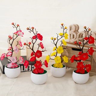 Nhân Tạo Hoa Mai Cây Cảnh Sakura Giả Chậu Cây Văn Phòng Tại Nhà Trang Trí Máy Tính Để Bàn Tết Nguyên Đán CNY Quà Tặng May Mắn Zen Thẩm Mỹ Hoa Lụa Trang Trí Tiệc Cưới Hồng Đỏ Trắng