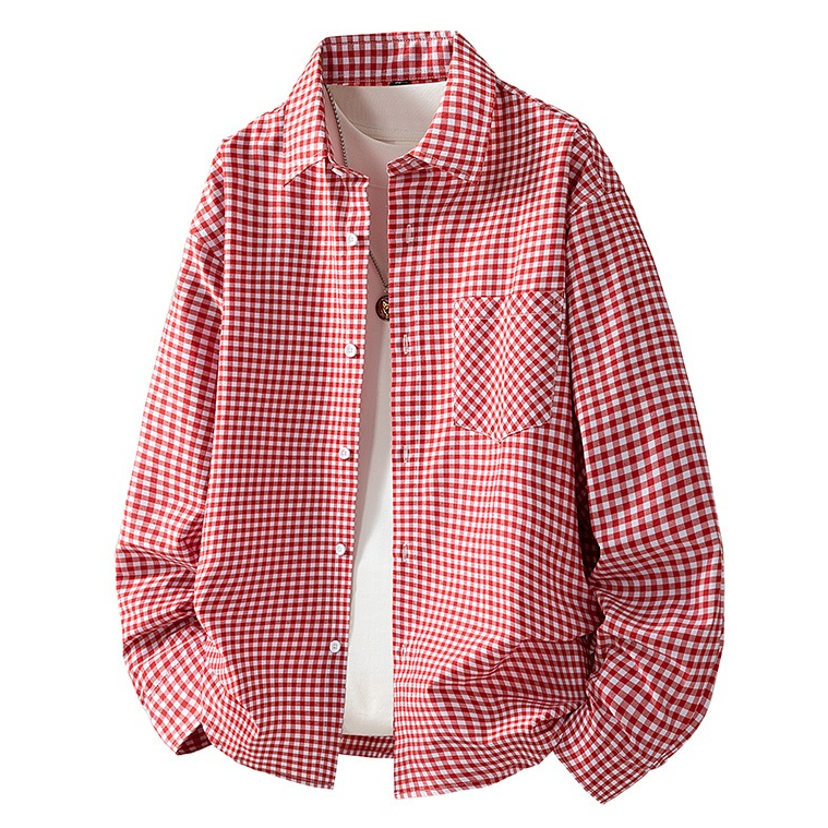 Áo sơ mi nam công sở màu đỏ và đen, chất liệu cotton, kẻ sọc, tay dài phù hợp hàng ngày