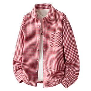 Áo sơ mi nam công sở màu đỏ và đen, chất liệu cotton, kẻ sọc, tay dài phù hợp hàng ngày