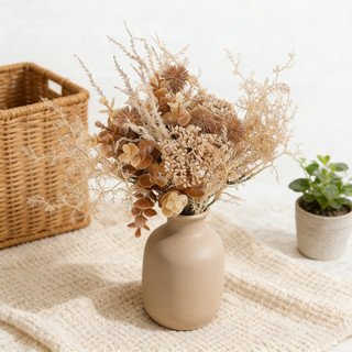 Hoa Giả Decor Vintage Bó Lụa Khô Nâu Tây Trang Trí Phòng Khách Bàn Làm Việc Bắc Âu Cổ Điển Phụ Kiện Chụp Ảnh Studio Cưới Cô Dâu Quà Tặng Sang Trọng Cành Cây Nhân Tạo Lá Khuynh Diệp 35cm