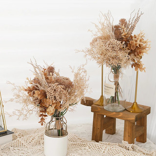 Hoa Giả Decor Vintage Bó Lụa Khô Nâu Tây Trang Trí Phòng Khách Bàn Làm Việc Bắc Âu Cổ Điển Phụ Kiện Chụp Ảnh Studio Cưới Cô Dâu Quà Tặng Sang Trọng Cành Cây Nhân Tạo Lá Khuynh Diệp 35cm