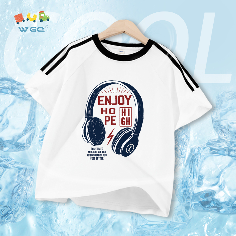 W.G.Q Áo thun bé trai , vải Cotton nguyên chất, mềm mại thoải mái khi in tai nghe, thời trang thấm mồ hôi thoáng khí