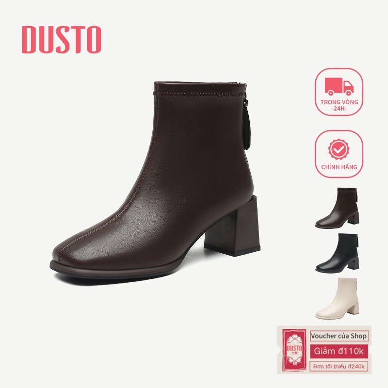 Giày Bốt Ngắn DUSTO Nữ Gót Dày Giày Cao Gót 6cm Thoải Mái Giày Nữ Sang Trọng DW25D0109A