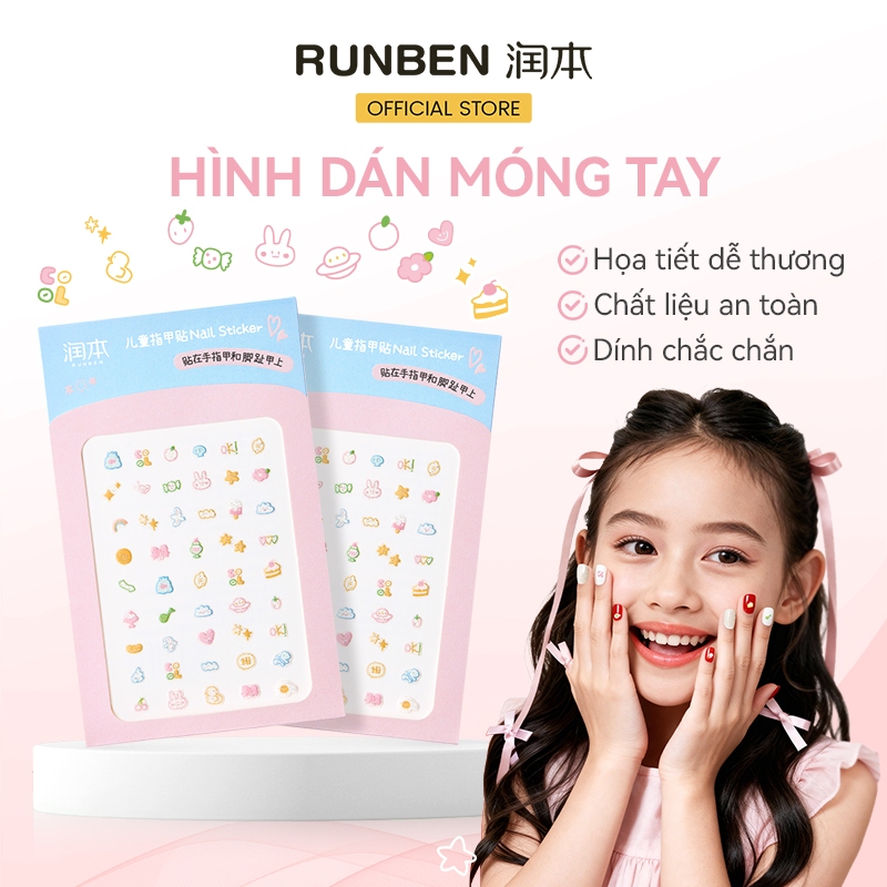 RUNBEN Hình dán móng tay cho trẻ em Dễ thương và an toàn, một món đồ chơi tuyệt vời dành cho bé gái