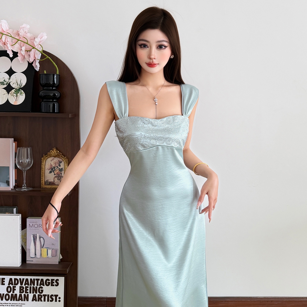 Klalien Đầm Maxi Skinny Cut Phong Cách Vintage Thích Hợp Mùa Hè