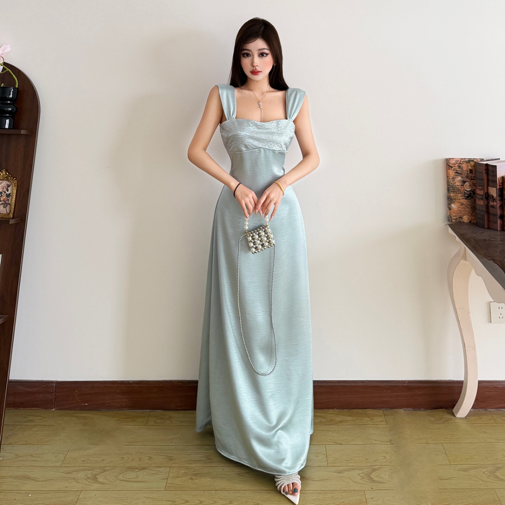 Klalien Đầm Maxi Skinny Cut Phong Cách Vintage Thích Hợp Mùa Hè
