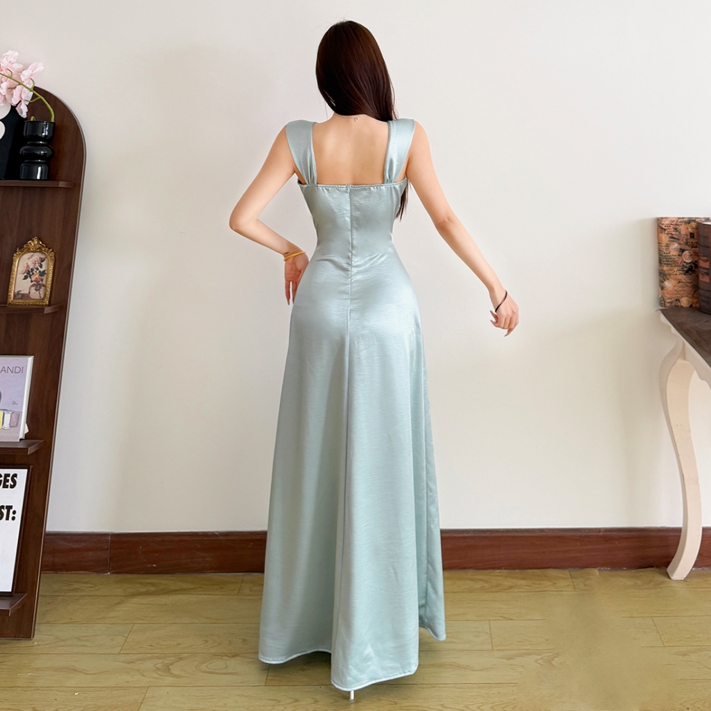 Klalien Đầm Maxi Skinny Cut Phong Cách Vintage Thích Hợp Mùa Hè