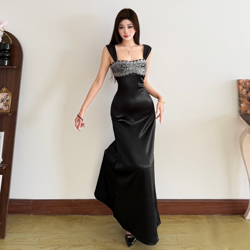 Klalien Đầm Maxi Skinny Cut Phong Cách Vintage Thích Hợp Mùa Hè
