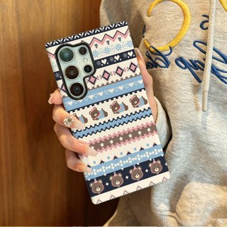 Ốp bảo vệ họa tiết gấu Fair Isle thích hợp cho Samsung s26 s26ultra s22u s23 plus s23FE s24 s25 plus A55 A56 A36 ốp điện thoại di động