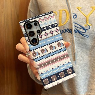 Ốp bảo vệ họa tiết gấu Fair Isle thích hợp cho Samsung s26 s26ultra s22u s23 plus s23FE s24 s25 plus A55 A56 A36 ốp điện thoại di động