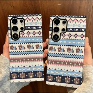 Ốp bảo vệ họa tiết gấu Fair Isle thích hợp cho Samsung s26 s26ultra s22u s23 plus s23FE s24 s25 plus A55 A56 A36 ốp điện thoại di động