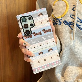 Ốp bảo vệ họa tiết Fair Isle Dachshund thích hợp cho Samsung s26 s26ultra s22u s23 plus s23FE s24 s25 plus A55 A56 A36 ốp điện thoại di động