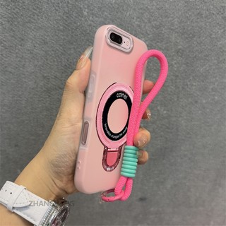 Ốp Lưng Cho iPhone 7 Plus iPhone 8 Plus 2 Trong 1 Vỏ Điện Thoại Màu Kẹo Thẩm Mỹ Silicon Mềm Có Giá Đỡ Điện Thoại Kim Loại Và Dây Buộc