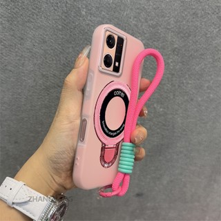 Ốp Lưng Cho OPPO Reno 7 4G Reno 8 4G 2 Trong 1 Vỏ Điện Thoại Màu Kẹo Thẩm Mỹ Silicon Mềm Có Giá Đỡ Điện Thoại Kim Loại Và Dây Buộc