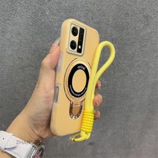 Ốp Lưng Cho OPPO Reno 7 4G Reno 8 4G 2 Trong 1 Vỏ Điện Thoại Màu Kẹo Thẩm Mỹ Silicon Mềm Có Giá Đỡ Điện Thoại Kim Loại Và Dây Buộc