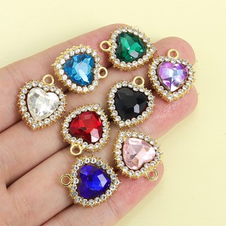Trọn bộ 10 charm trái tim đào phong cách công chúa, kèm kim cương giả nhiều màu - Ideal cho DIY bông tai và mặt dây chuyền, quà Valentine tuyệt vời