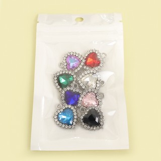 Trọn bộ 10 charm trái tim đào phong cách công chúa, kèm kim cương giả nhiều màu - Ideal cho DIY bông tai và mặt dây chuyền, quà Valentine tuyệt vời