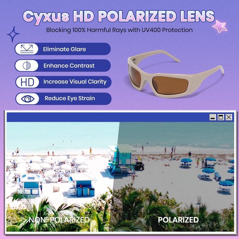 Cyxus Kính Râm Phân Cực Thể Thao Vuông Lớn Chống Tia UV400 Y2K Chuyên Đạp Xe Outdoor Biển 1095