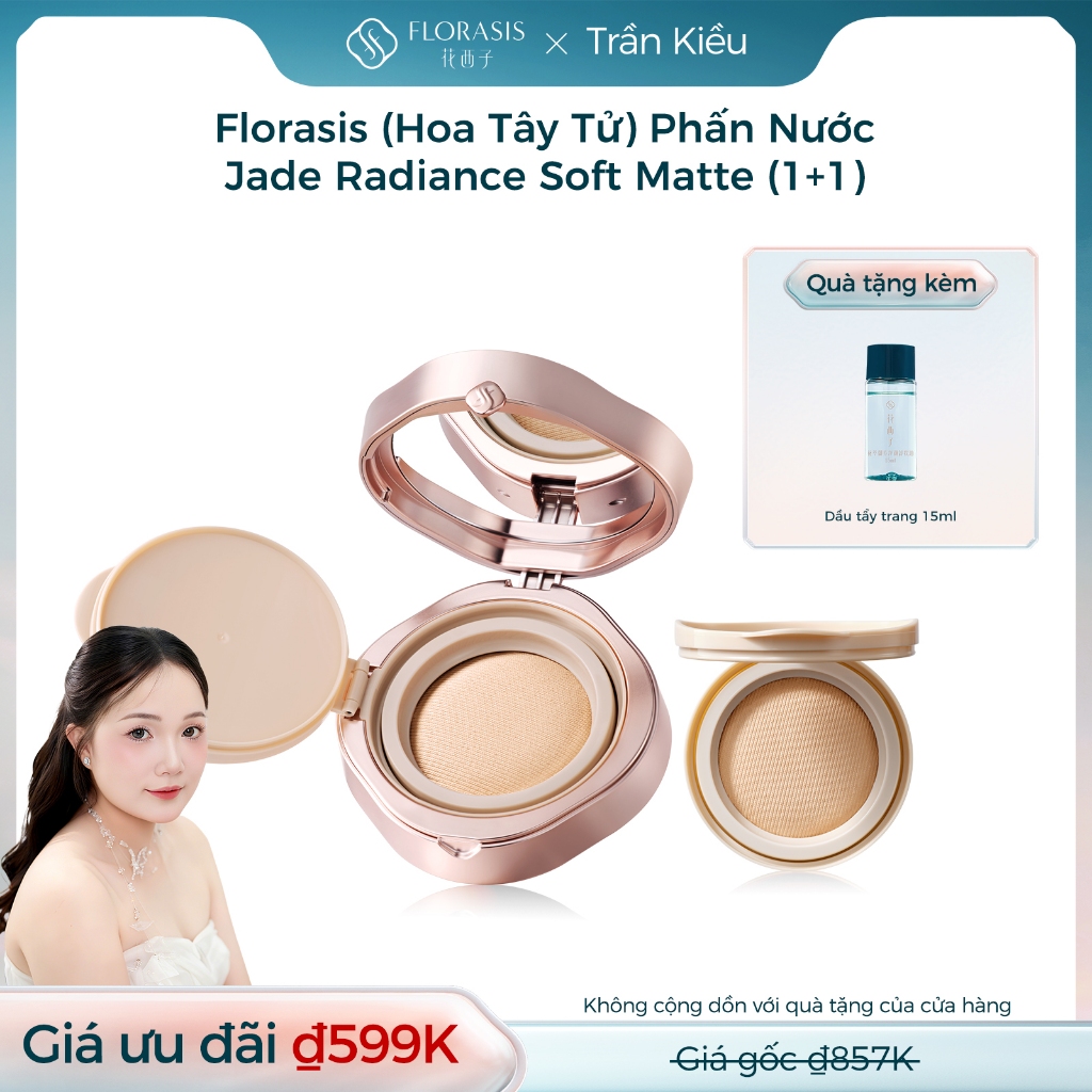【Trần Kiều 96 Livestream】Florasis (Hoa Tây Tử) Phấn Nước Jade Radiance Soft Matte – Che Phủ Mịn Màng Với Hiệu Ứng Lụa Satin