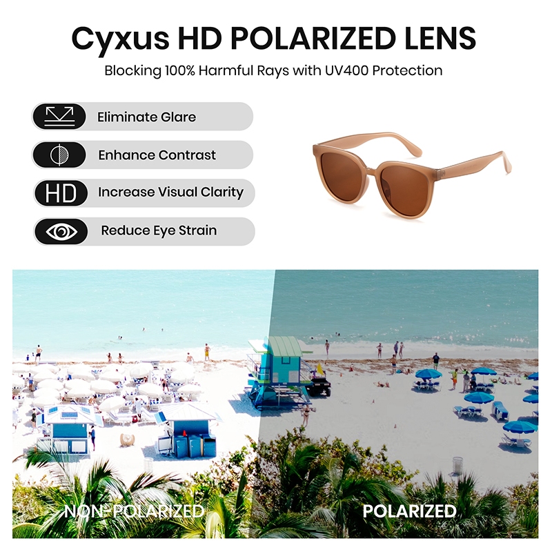 Cyxus Kính Mát Phân Cực Chống Nắng Gọng Hình Bầu Dục Cá Tính Chống Tia UV400 Hiệu Quả Hoàn Hảo Cho Dạo Biển Và Dã Ngoại 1080