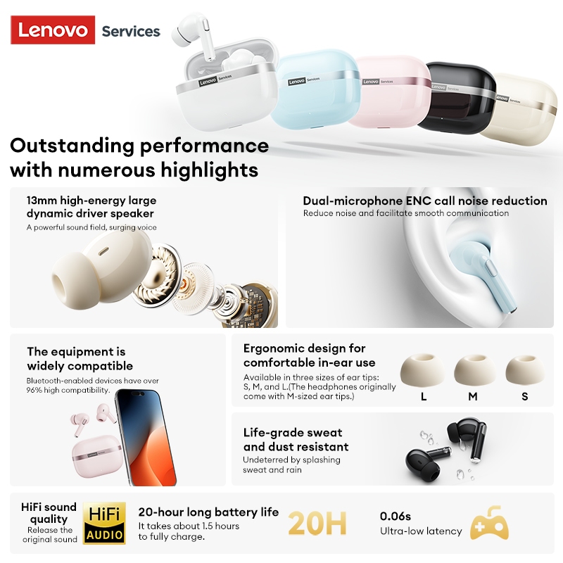 Tai nghe Bluetooth Lenovo LE238 TWS HiFi Level Âm thanh toàn cảnh Độ trễ siêu thấp ENC Giảm tiếng ồn Bluetooth 6.0 | BigBuy360 - bigbuy360.vn
