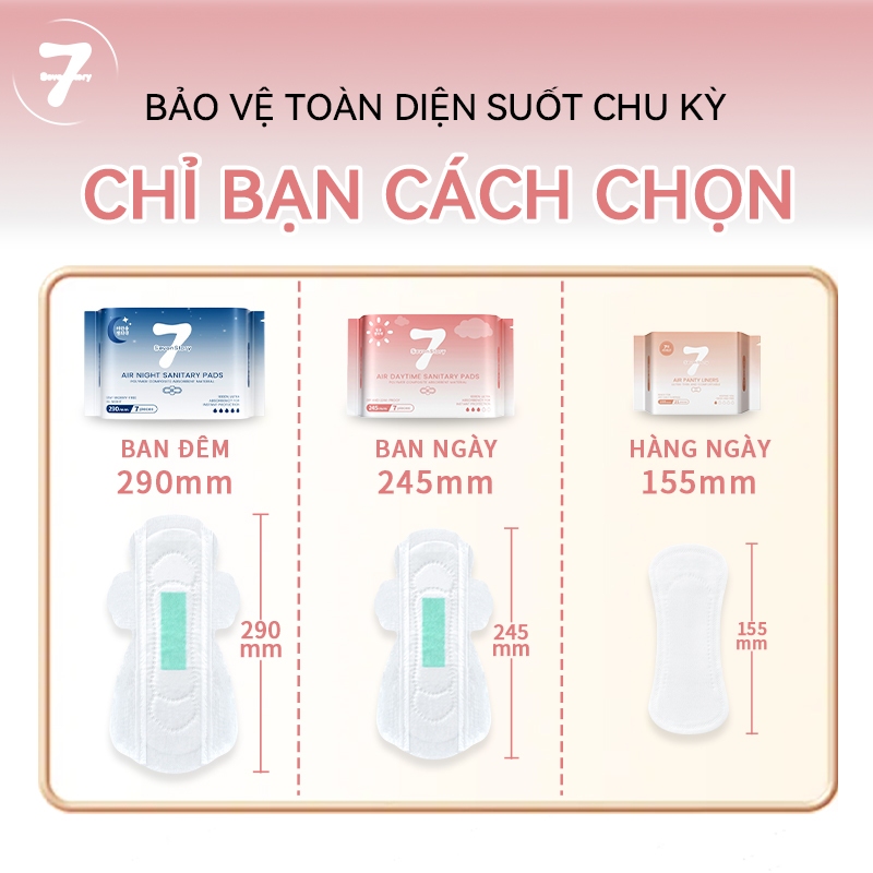 【SevonStory ⑦】Combo 6 gói ban ngày Băng vệ sinh  245mm (7 miếng/gói), tích hợp chip bạc hà mát lạnh dễ chịu. Hương hoa tinh tế, thơm nhẹ và lưu hương lâu . Chất liệu mềm mại, thấm hút nhanh sau 3 giây. Băng vệ sinh tàng hình.