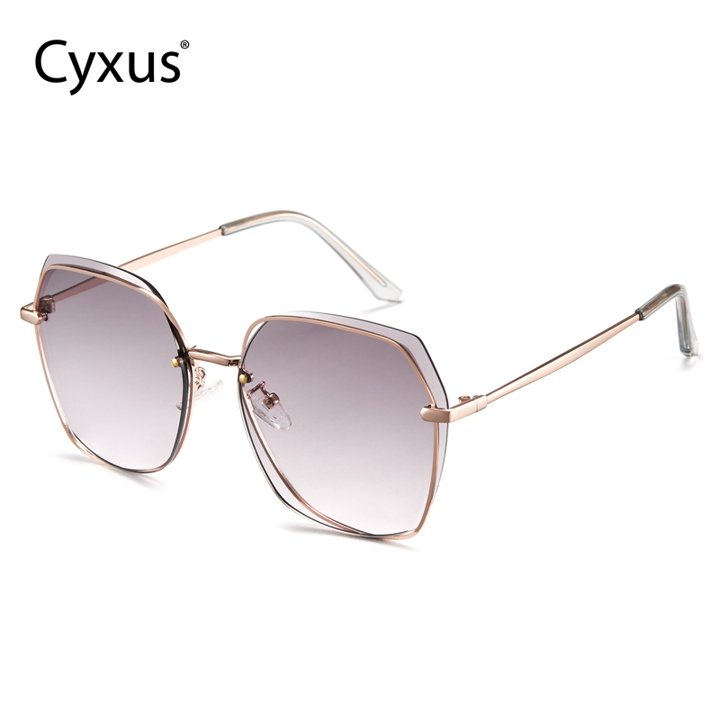 Cyxus Kính Mát Nữ Hình Lục Giác Khoét Lỗ Gọng Kim Loại Nửa Khung Tròng Nylon Thời Trang Chống Tia UV400 1077